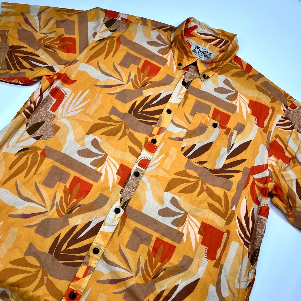 Howler Brothers Mens XXL Orange Abstract Tropical Short Sleeve Button Down Shirt